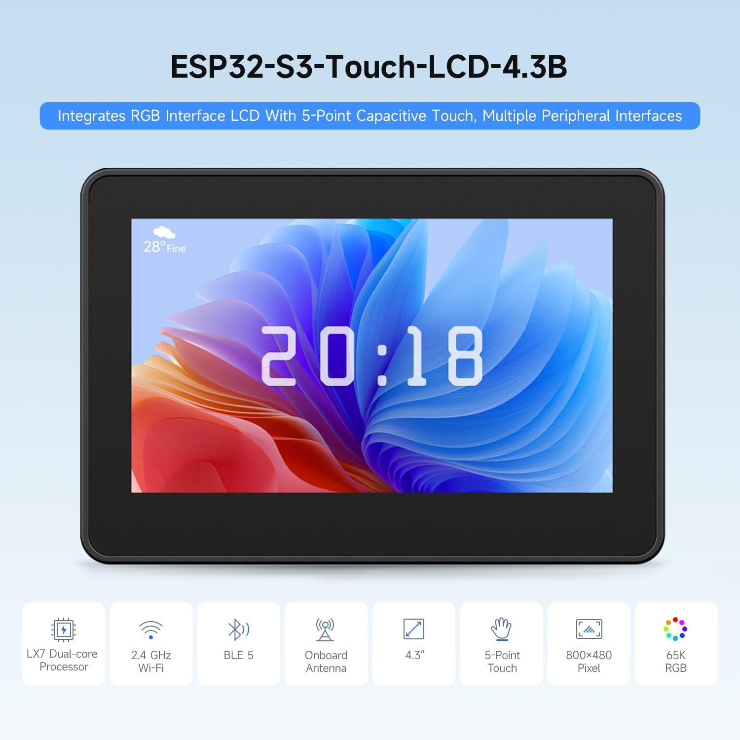 Lolin S3 - Waveshare ESP32-S3 4.3 インチ IPS タッチスクリーン