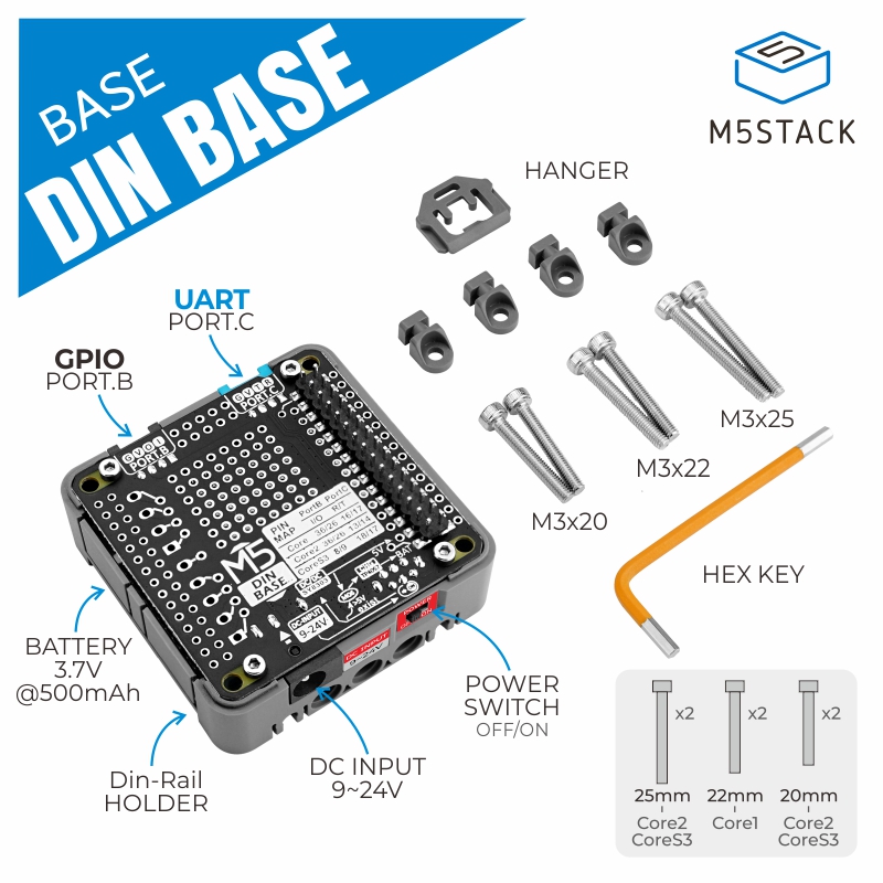 M5スタックの公式dinベースと500mAhバッテリー - M5Stack のレビューと価格