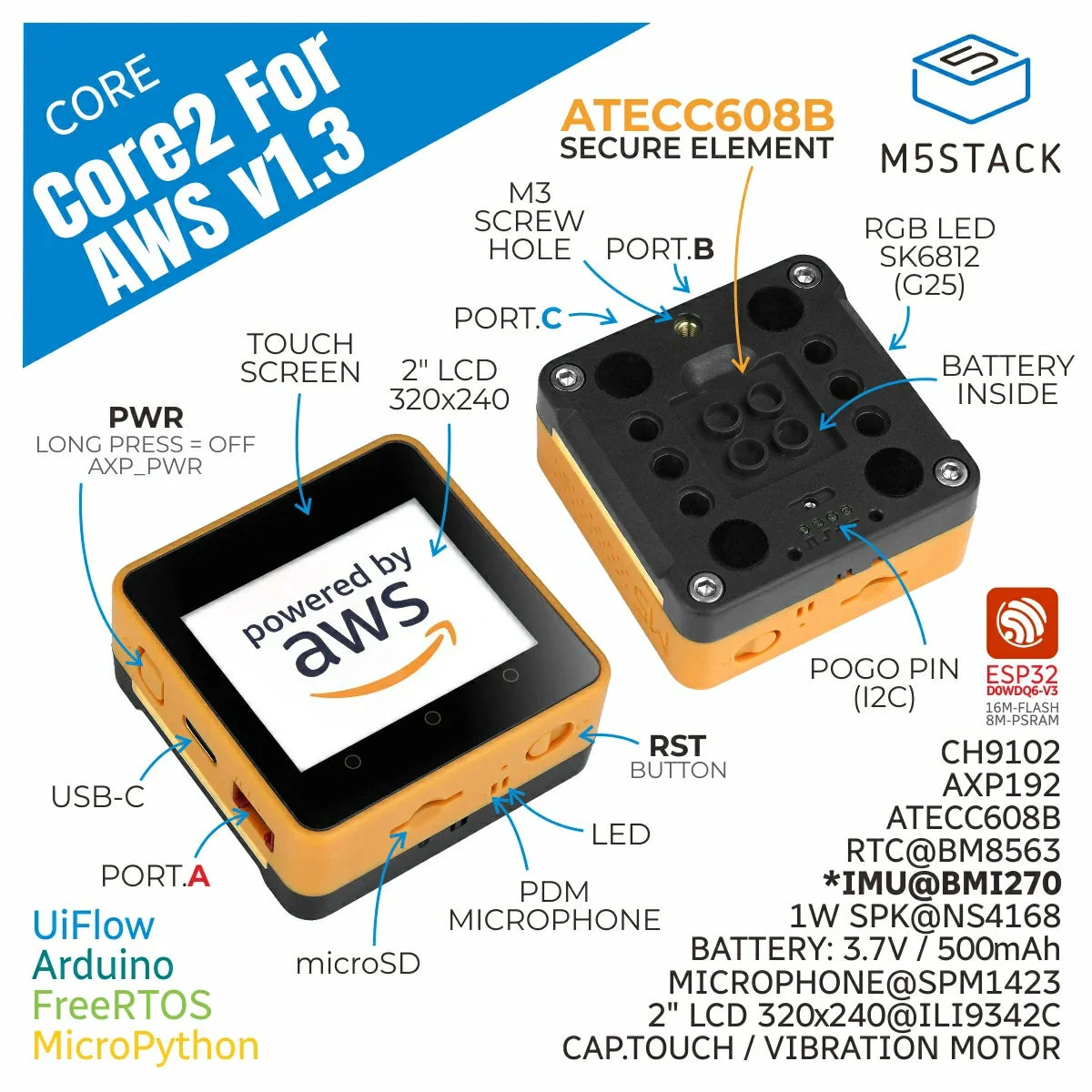 M5Stack Core2 AWSキット V1.3：ESP3 - M5Stack Core2 のレビューと価格